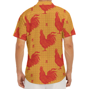 Chinese Rooster Pattern Print Men's Deep V-Neck Shirt