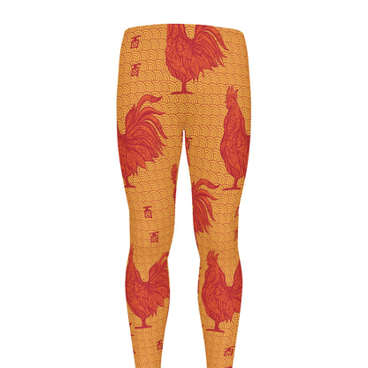 Chinese Rooster Pattern Print Men's leggings