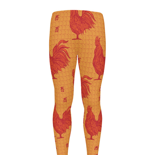 Chinese Rooster Pattern Print Men's leggings
