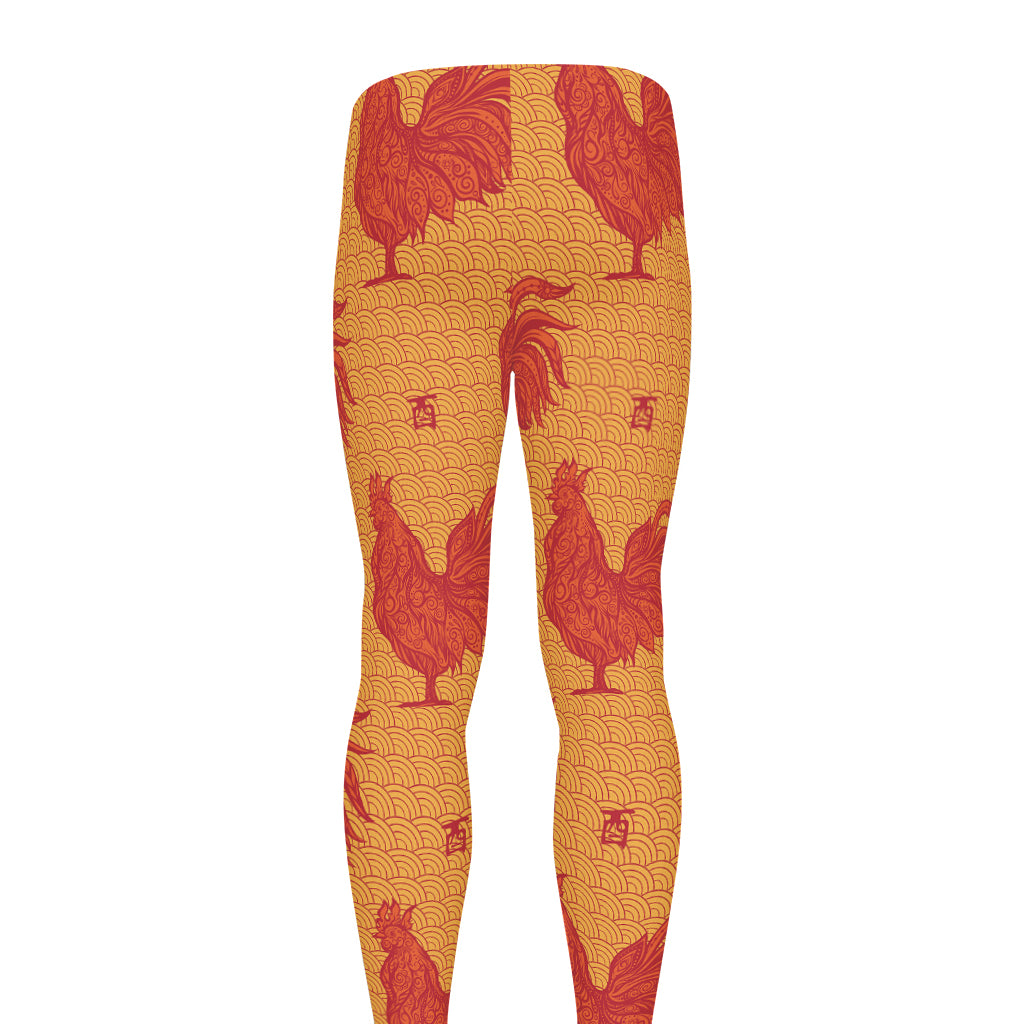 Chinese Rooster Pattern Print Men's leggings