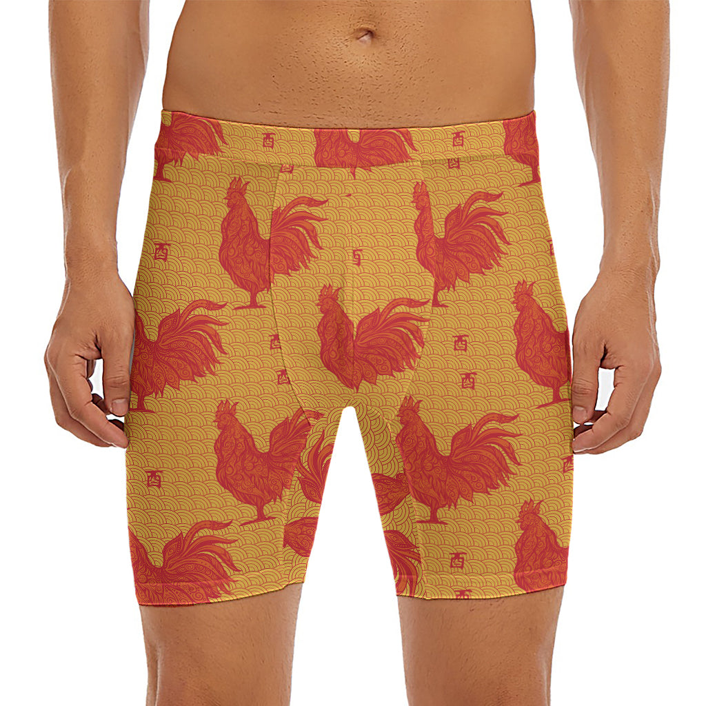 Chinese Rooster Pattern Print Men's Long Boxer Briefs