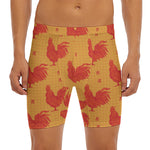 Chinese Rooster Pattern Print Men's Long Boxer Briefs