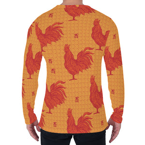 Chinese Rooster Pattern Print Men's Long Sleeve T-Shirt