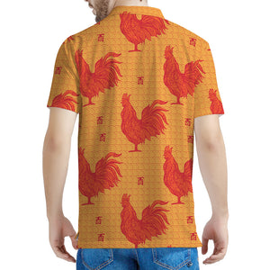 Chinese Rooster Pattern Print Men's Polo Shirt