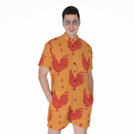 Chinese Rooster Pattern Print Men's Rompers