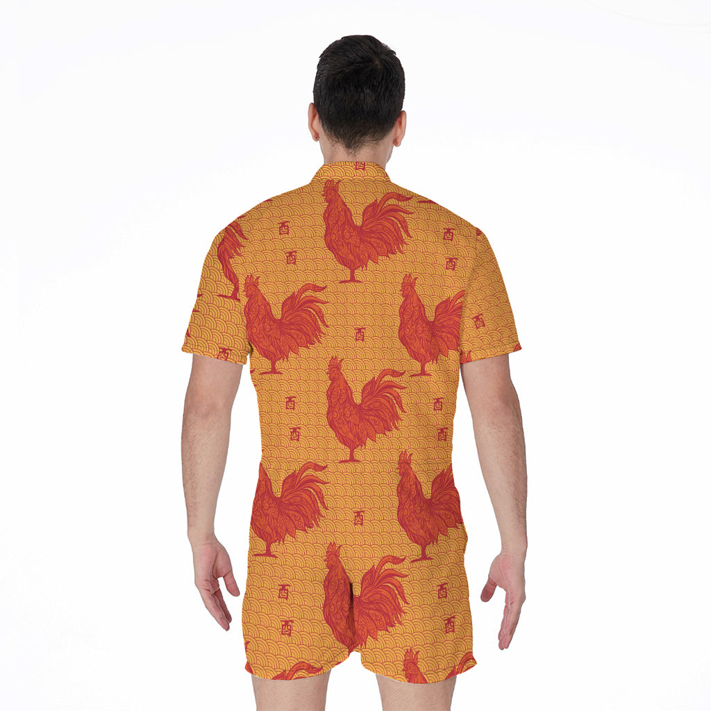 Chinese Rooster Pattern Print Men's Rompers
