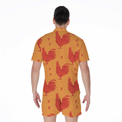 Chinese Rooster Pattern Print Men's Rompers