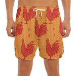 Chinese Rooster Pattern Print Men's Split Running Shorts