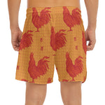 Chinese Rooster Pattern Print Men's Split Running Shorts