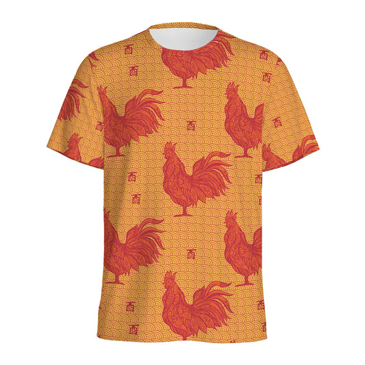 Chinese Rooster Pattern Print Men's Sports T-Shirt
