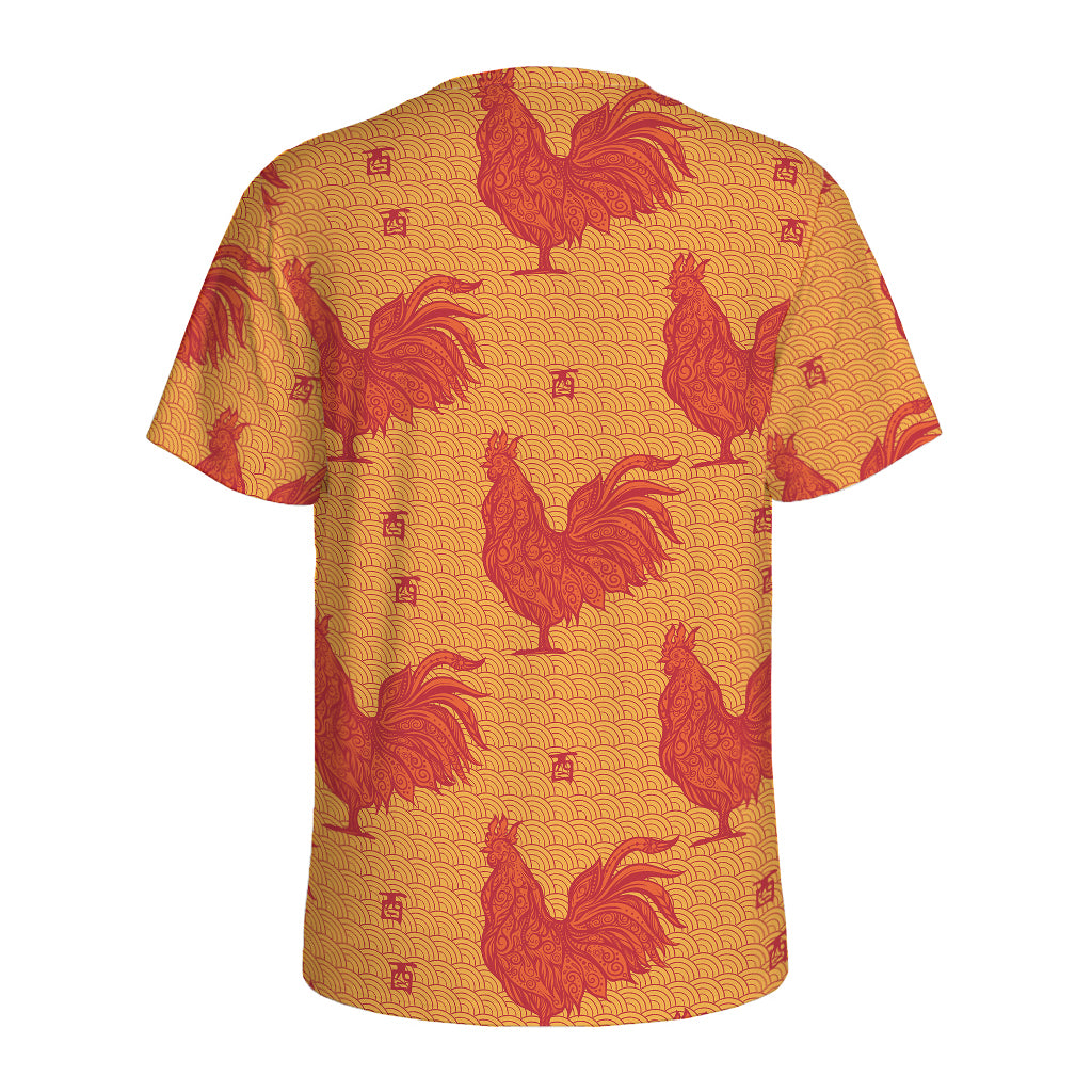 Chinese Rooster Pattern Print Men's Sports T-Shirt