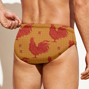 Chinese Rooster Pattern Print Men's Swim Briefs