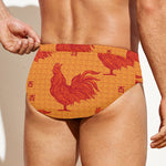 Chinese Rooster Pattern Print Men's Swim Briefs