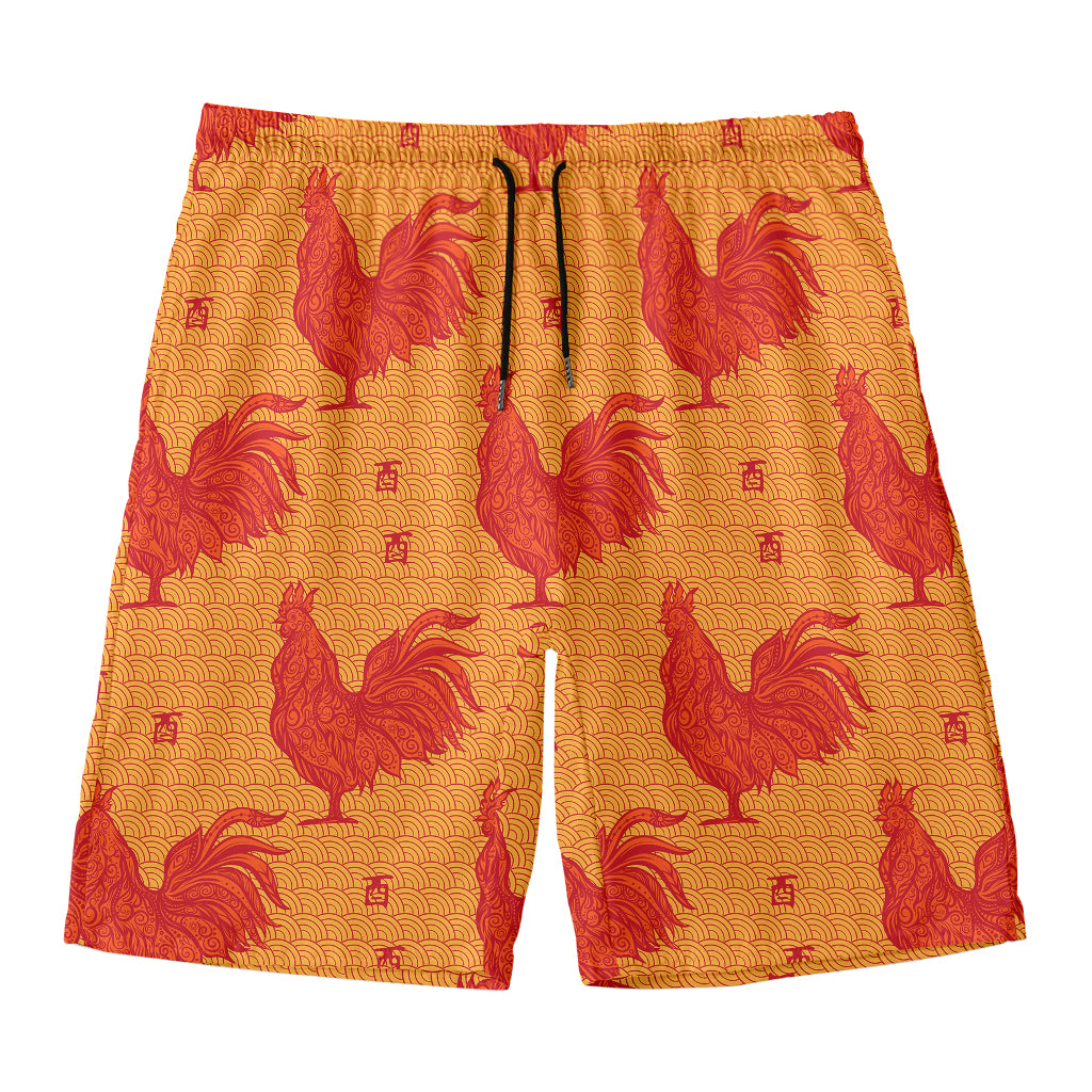 Chinese Rooster Pattern Print Men's Swim Trunks