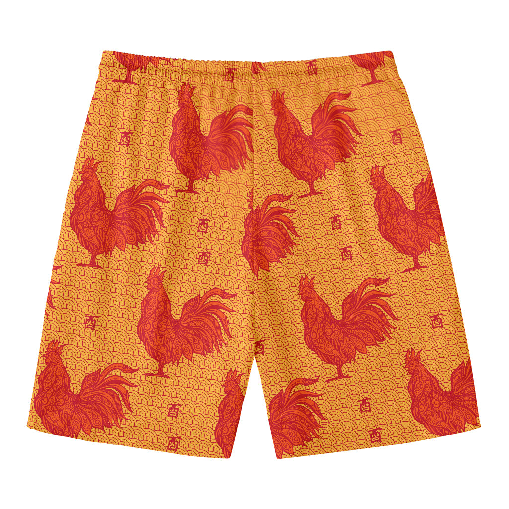 Chinese Rooster Pattern Print Men's Swim Trunks