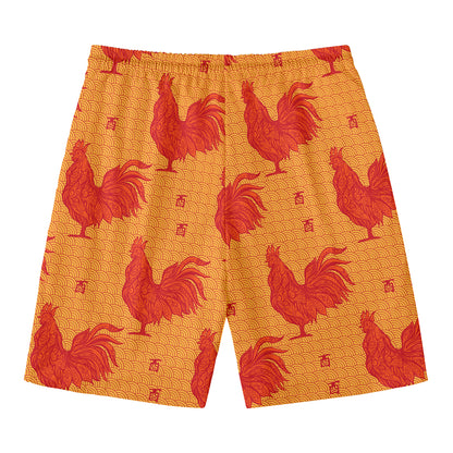 Chinese Rooster Pattern Print Men's Swim Trunks
