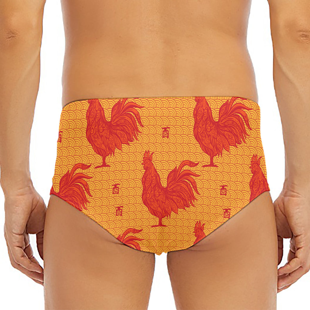 Chinese Rooster Pattern Print Men's Triangle Swim Briefs