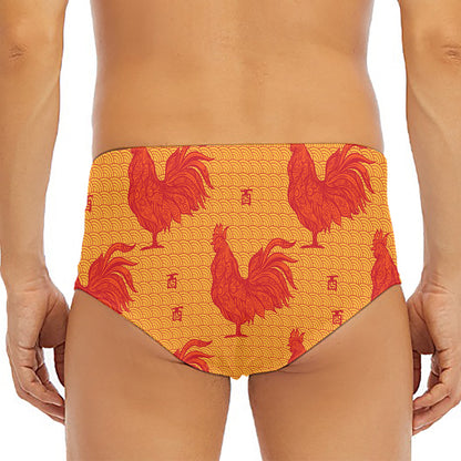 Chinese Rooster Pattern Print Men's Triangle Swim Briefs