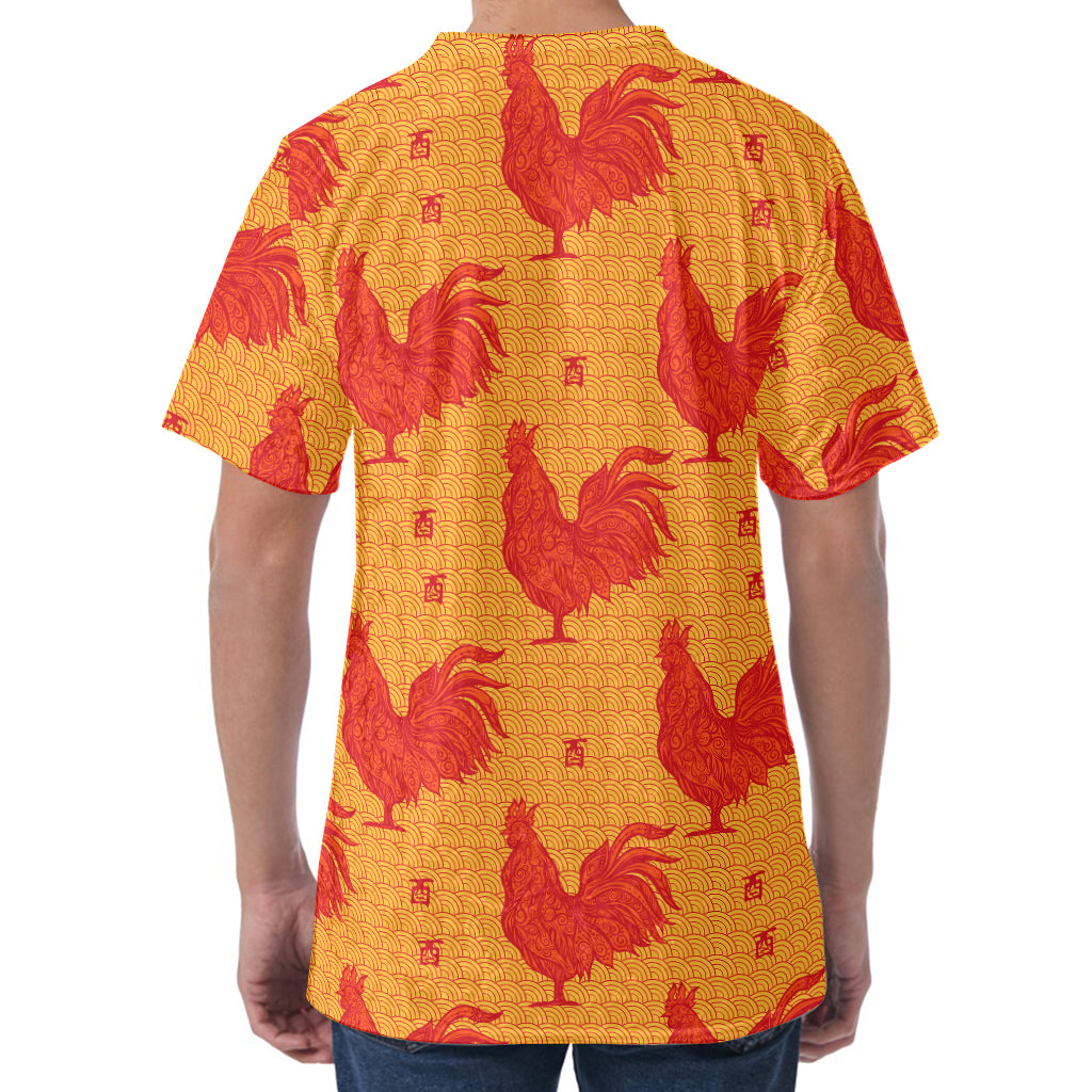 Chinese Rooster Pattern Print Men's Velvet T-Shirt