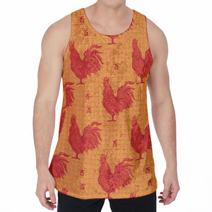 Chinese Rooster Pattern Print Men's Velvet Tank Top