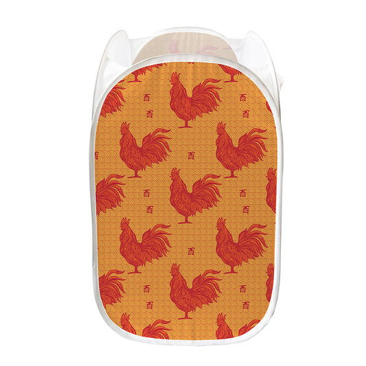 Chinese Rooster Pattern Print Mesh Laundry Hamper