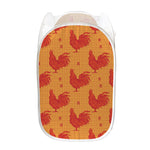 Chinese Rooster Pattern Print Mesh Laundry Hamper