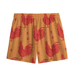 Chinese Rooster Pattern Print Mesh Shorts