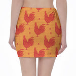 Chinese Rooster Pattern Print Pencil Mini Skirt