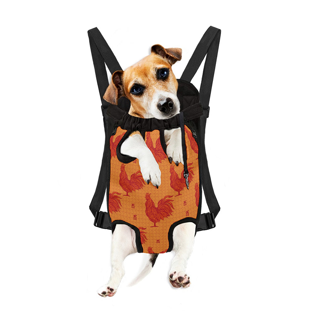 Chinese Rooster Pattern Print Pet Carrier Backpack