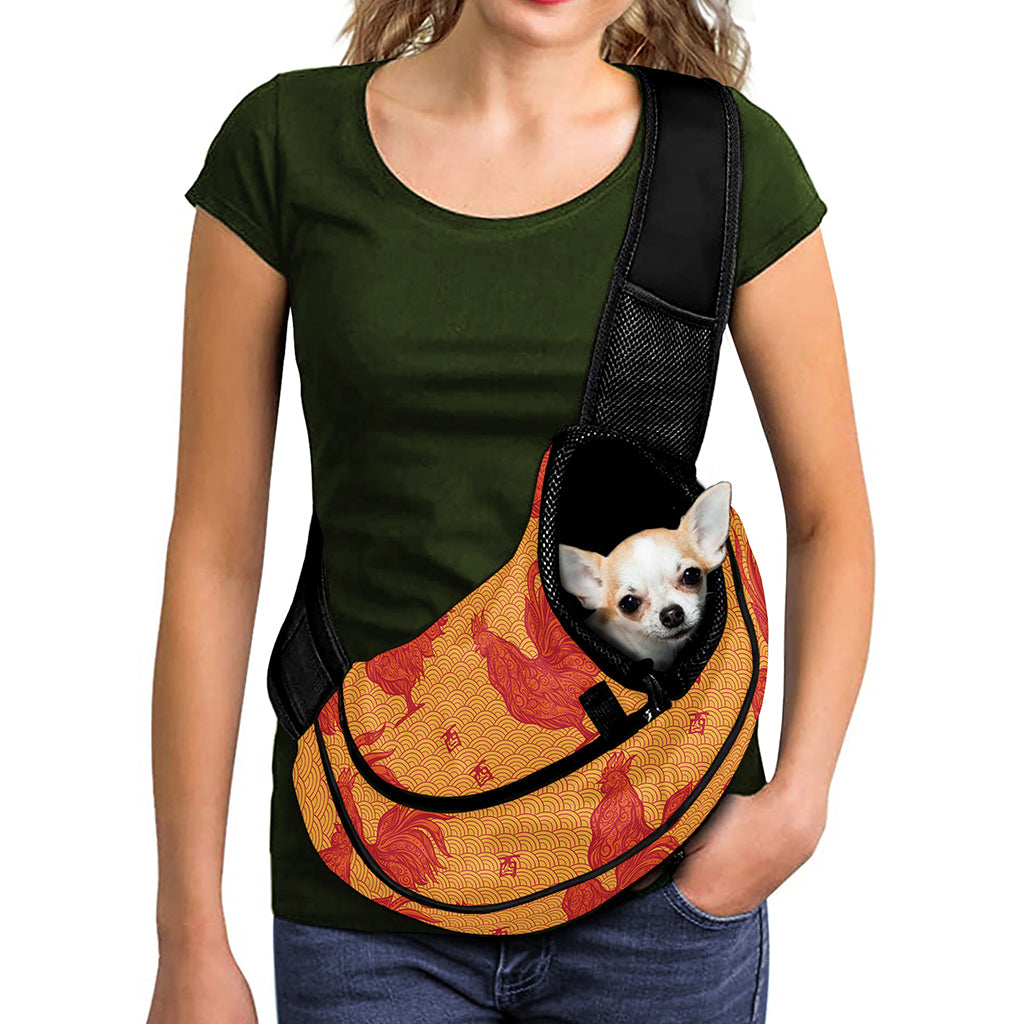 Chinese Rooster Pattern Print Pet Sling Carrier