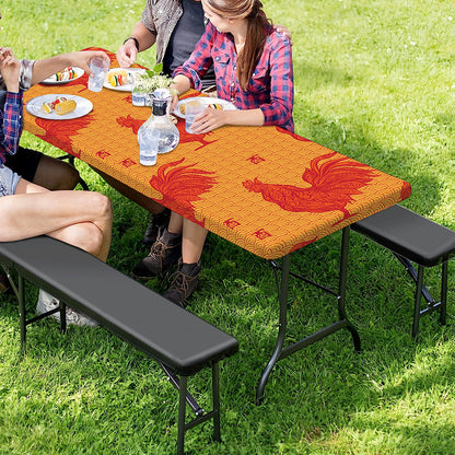 Chinese Rooster Pattern Print Picnic Table Cover