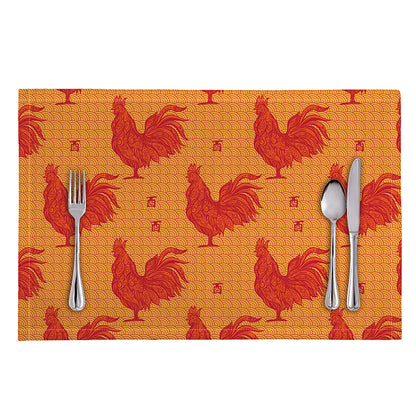 Chinese Rooster Pattern Print Placemat