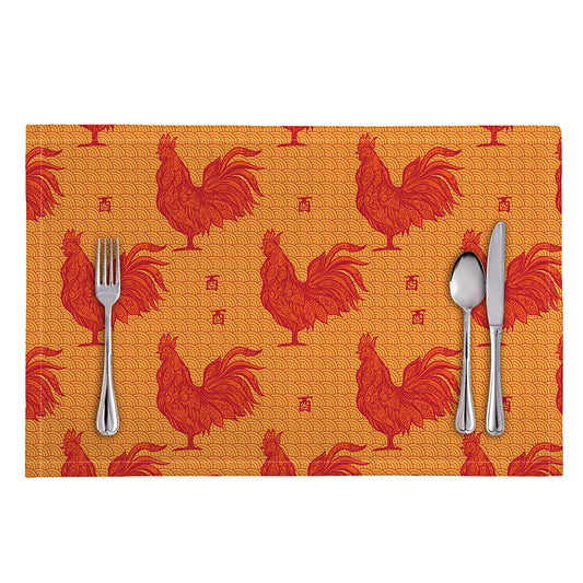 Chinese Rooster Pattern Print Placemat