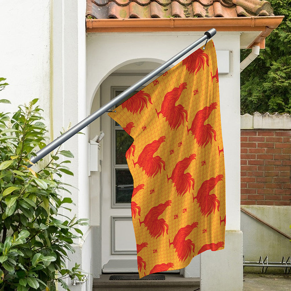 Chinese Rooster Pattern Print Polyester Flag