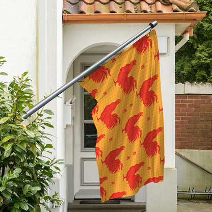 Chinese Rooster Pattern Print Polyester Flag