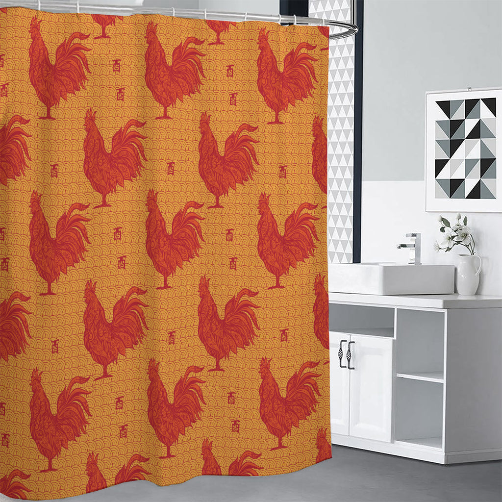 Chinese Rooster Pattern Print Premium Shower Curtain