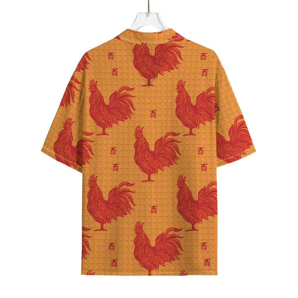 Chinese Rooster Pattern Print Rayon Hawaiian Shirt