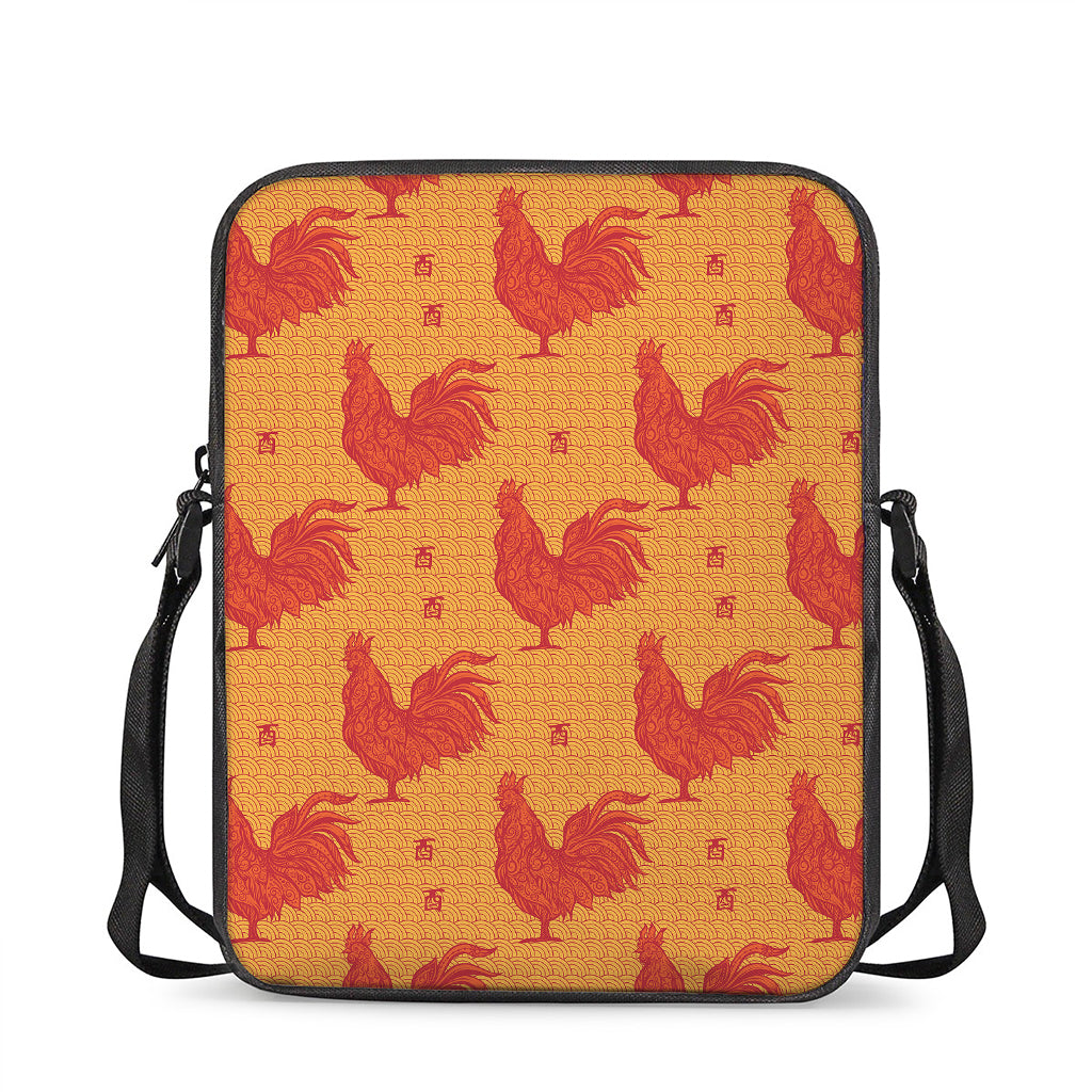 Chinese Rooster Pattern Print Rectangular Crossbody Bag