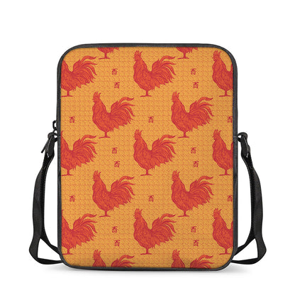 Chinese Rooster Pattern Print Rectangular Crossbody Bag