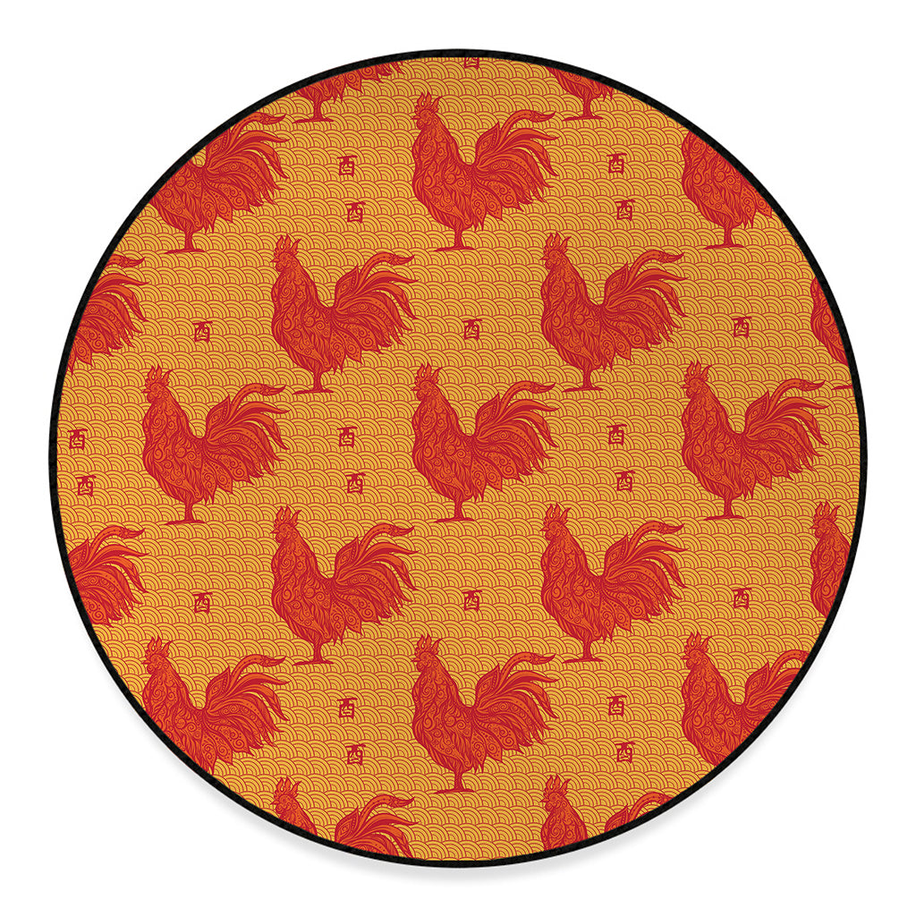 Chinese Rooster Pattern Print Round Floor Mat
