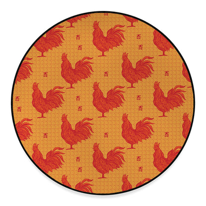 Chinese Rooster Pattern Print Round Floor Mat