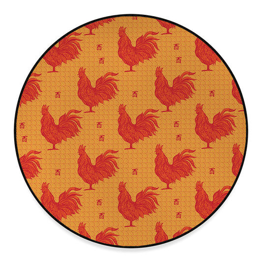 Chinese Rooster Pattern Print Round Floor Mat