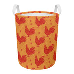 Chinese Rooster Pattern Print Round Laundry Basket