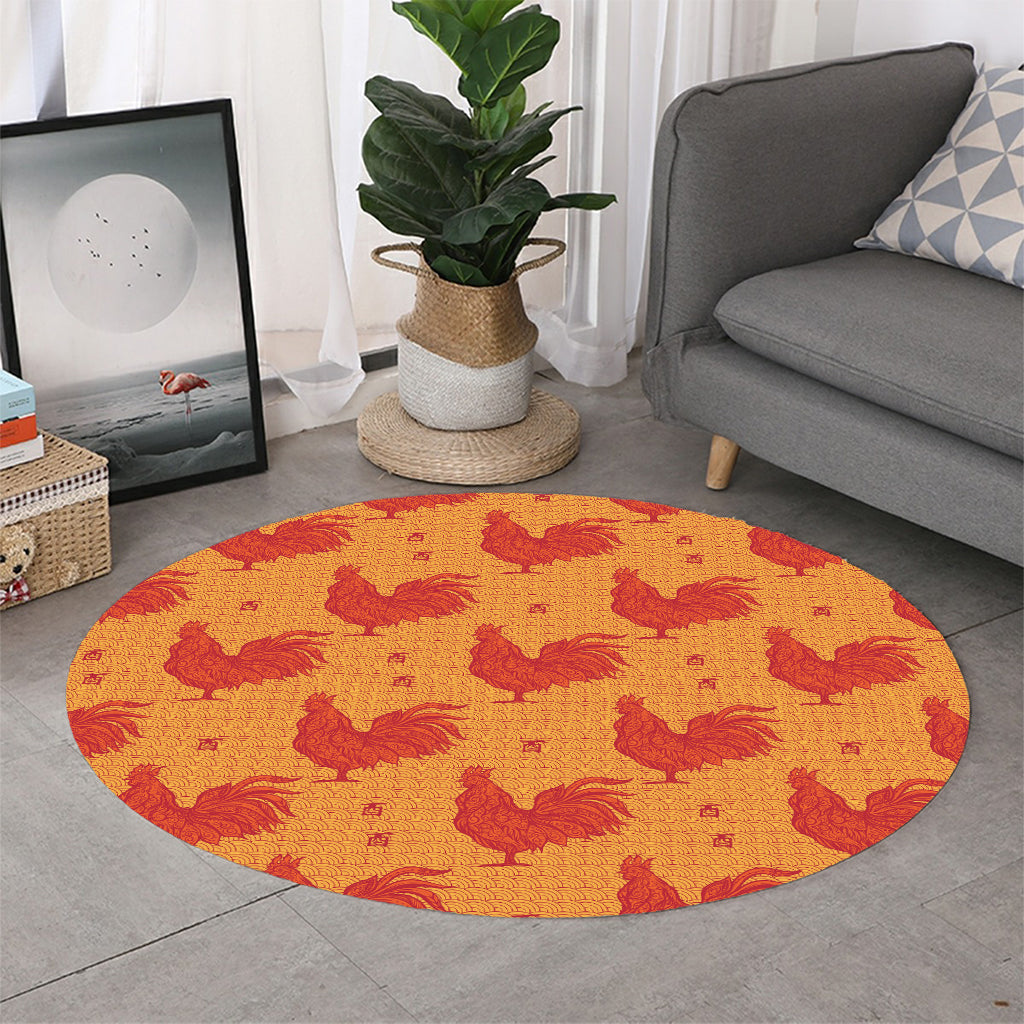 Chinese Rooster Pattern Print Round Rug