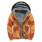 Chinese Rooster Pattern Print Sherpa Lined Zip Up Hoodie