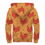 Chinese Rooster Pattern Print Sherpa Lined Zip Up Hoodie