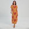 Chinese Rooster Pattern Print Short Sleeve Maxi Dress