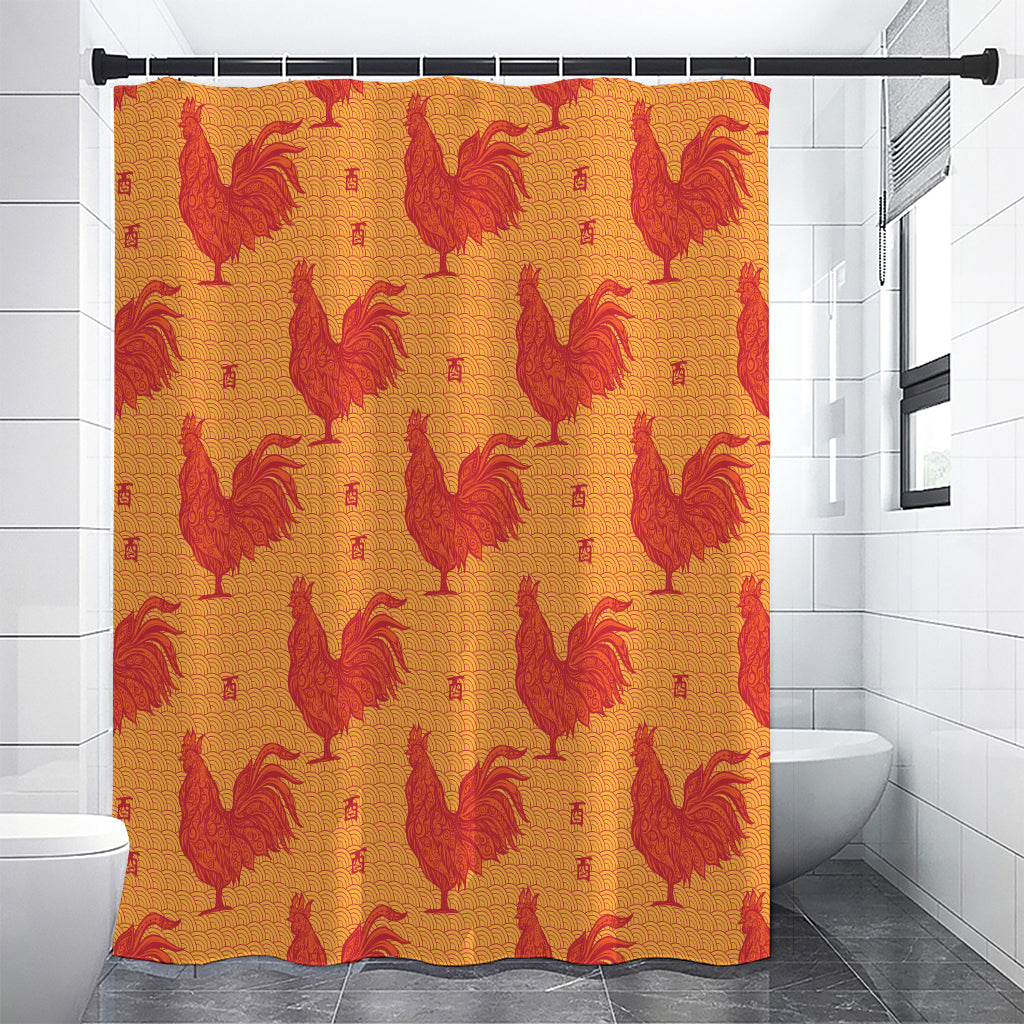 Chinese Rooster Pattern Print Shower Curtain