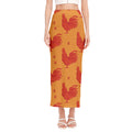 Chinese Rooster Pattern Print Side Slit Maxi Skirt