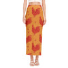 Chinese Rooster Pattern Print Side Slit Maxi Skirt